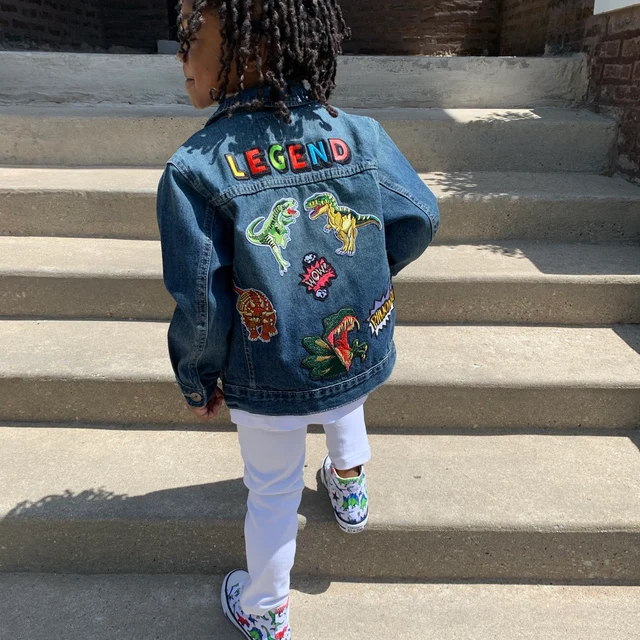 Personalized Kids Denim Dinosaurs Patch Jacket | Cloth180