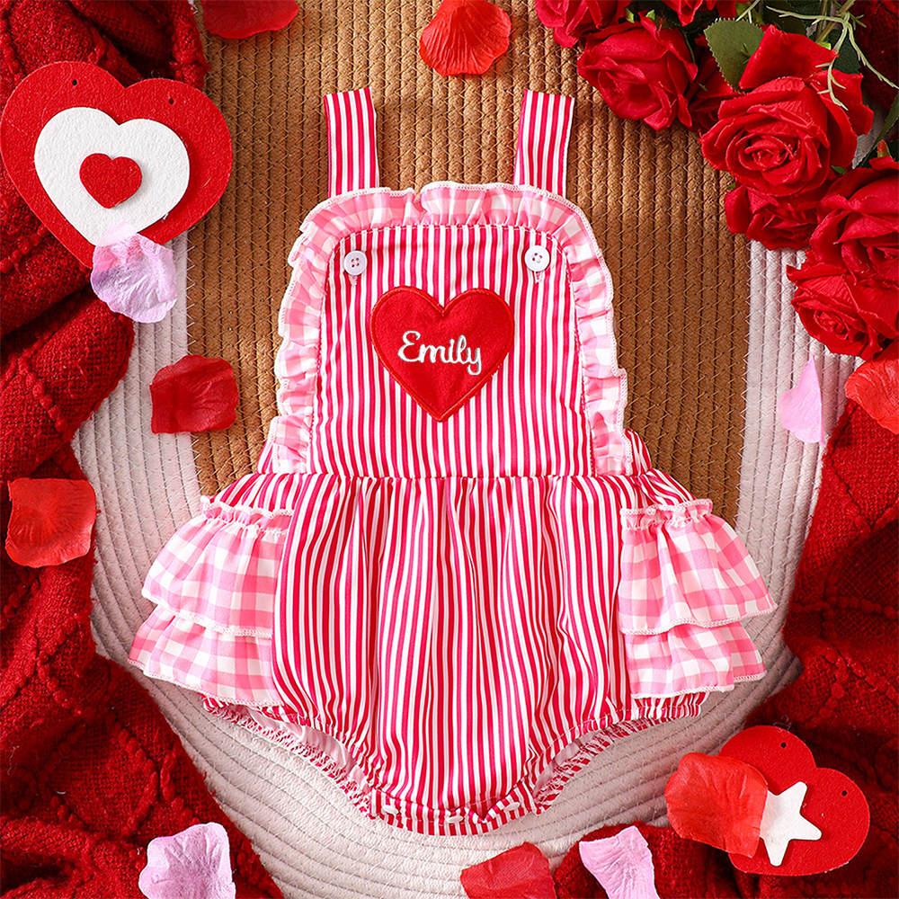 Personalized Baby Girl Embroidered Valentine’s Day Heart Romper| YESVa07