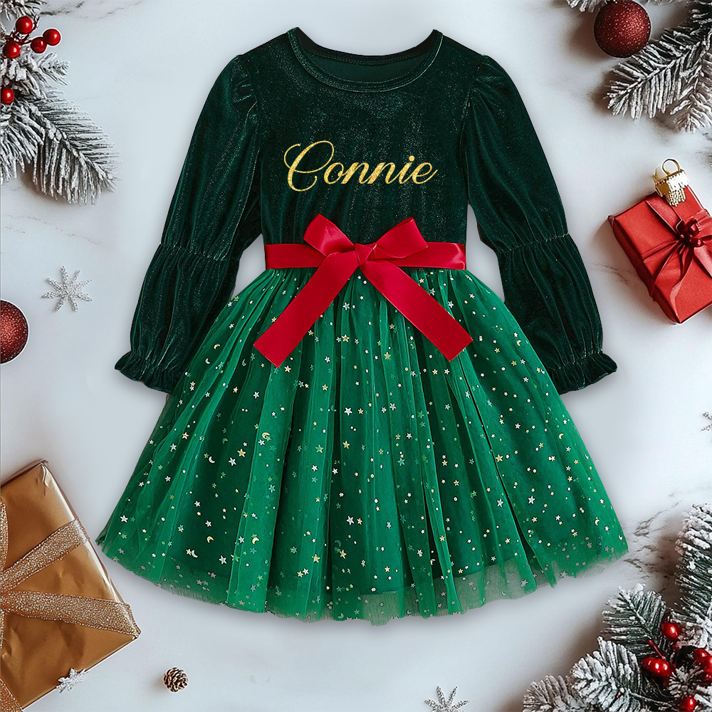 Personalized Girl Christmas Cute Bow Dress|YESMC03
