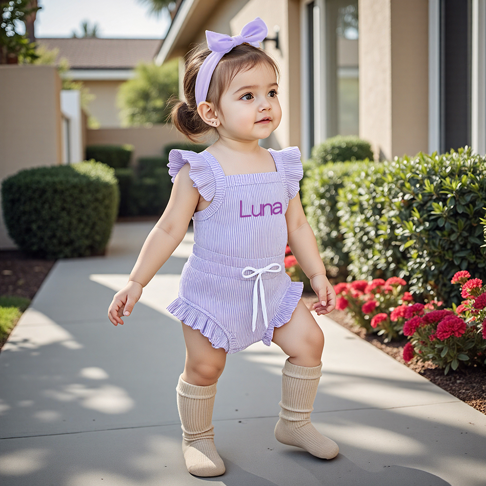 Personalized  3PCS Baby Girl Causal Ribbed Bodysuit Set| BBCloth91