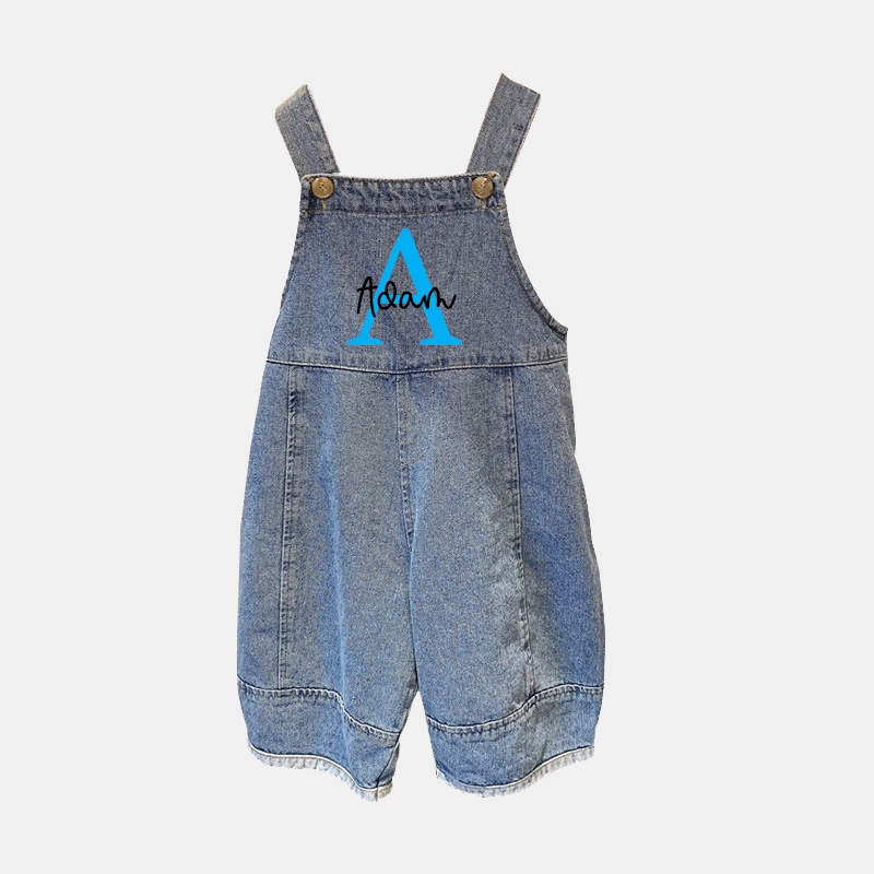 Personalized Kids Initial Oversized Denim Overalls| Pants08