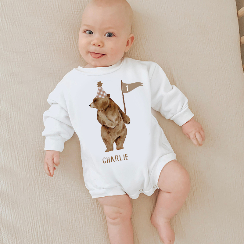 Personalized Baby Bear Birthday Sweatshirt Romper| BBcloth8205