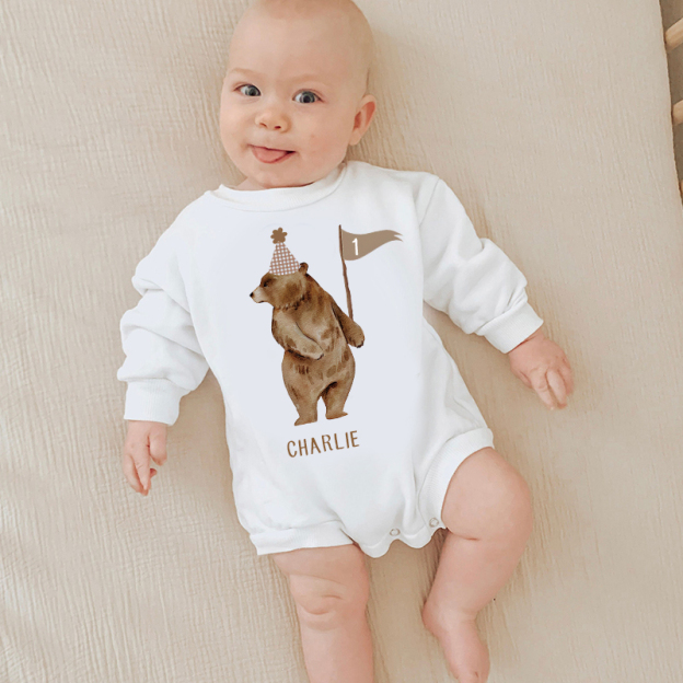 Personalized Baby Bear Birthday Sweatshirt Romper| BBcloth8205