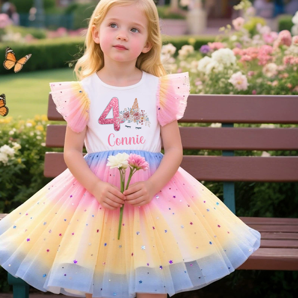 Personalized Girl Birthday Rainbow Mesh Cake Dress| Dress35