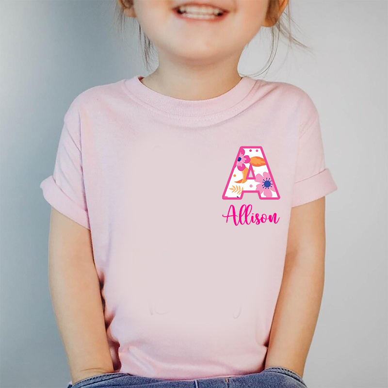 Personalized Girl Initial Cute Floral T-Shirt| Cloth1475