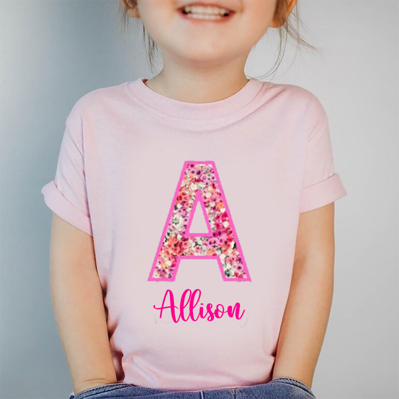 Personalized Girl Initial Cute Floral T-Shirt| Cloth1476