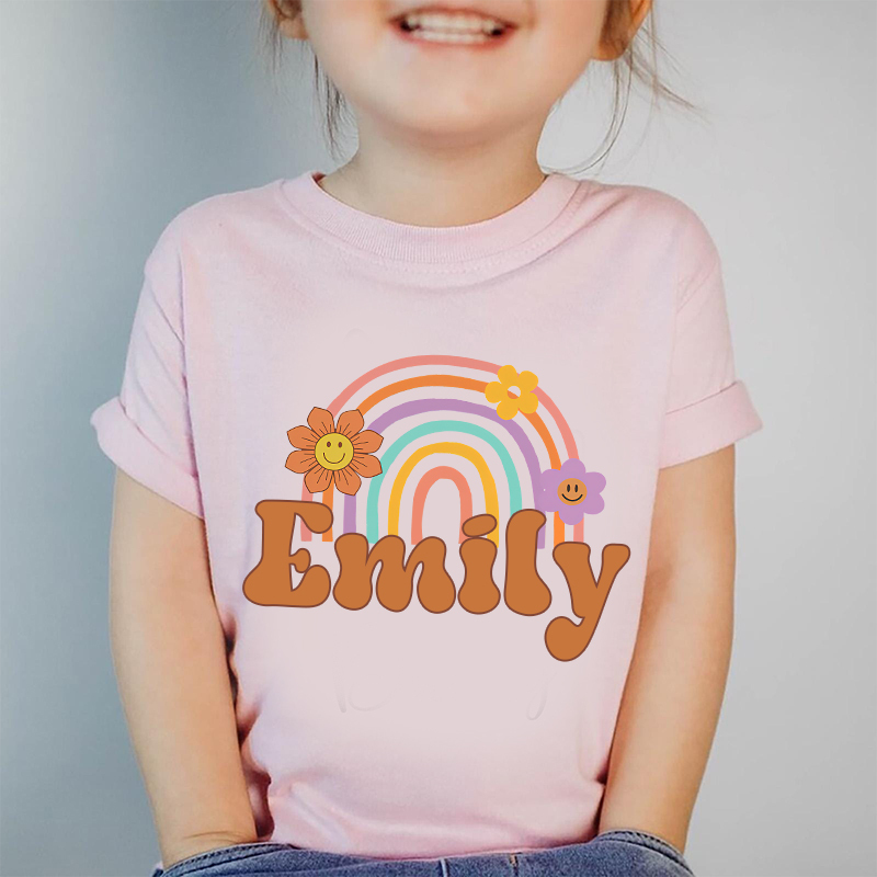 Personalized Girl Retro Rainbow Cozy T-Shirt| Cloth1435