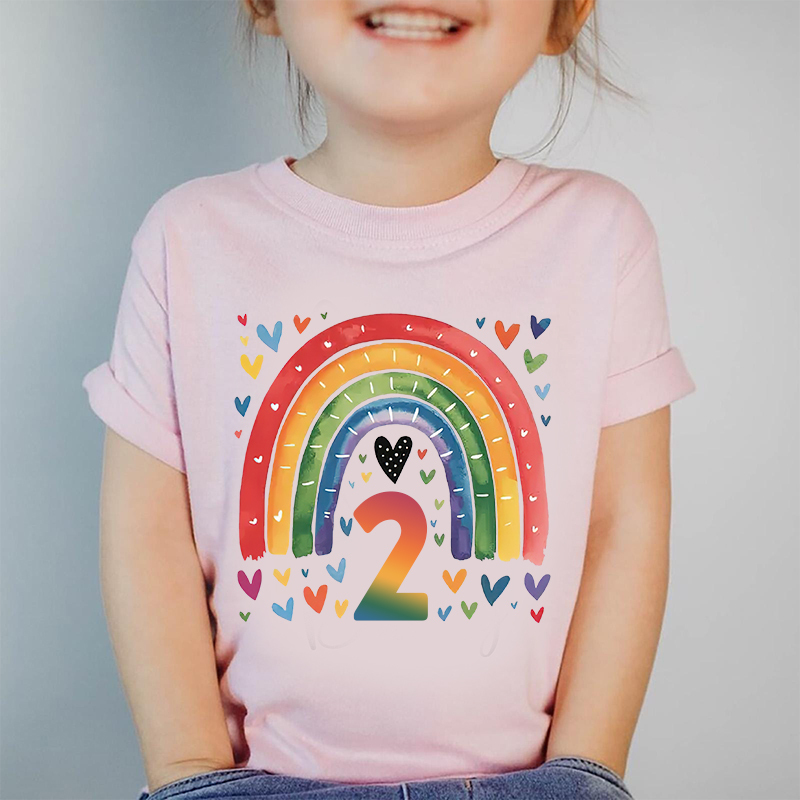 Personalized Girl Birthday Watercolor Rainbow T-Shirt| Cloth1469