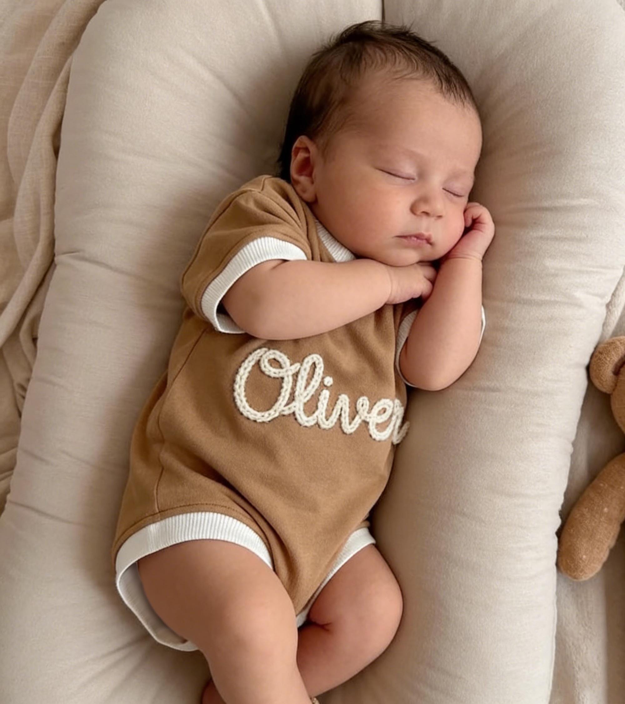 Personalized Hand Embroidered Short Sleeve Baby Bubble Romper | BBcloth142
