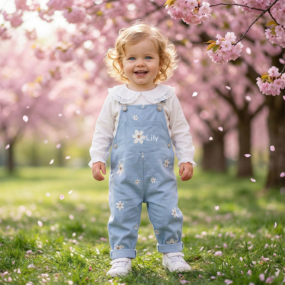 Personalized Baby Girl Embroidered Flower Overalls| Pants27