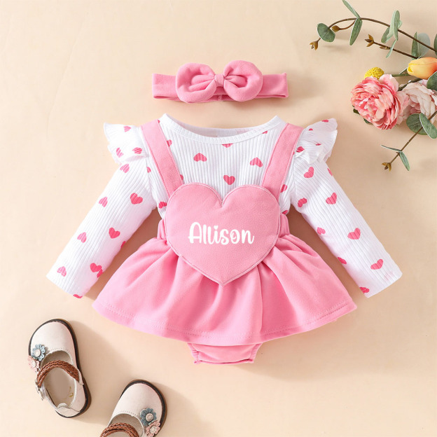 Personalized Baby Girl Heart Suspender Dress Set| YESVal01