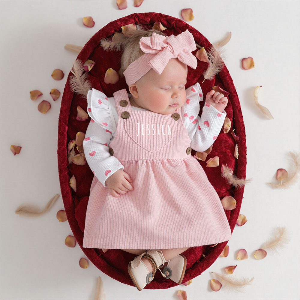 Personalized Baby Girl Heart Suspender Dress Set| YESVal02