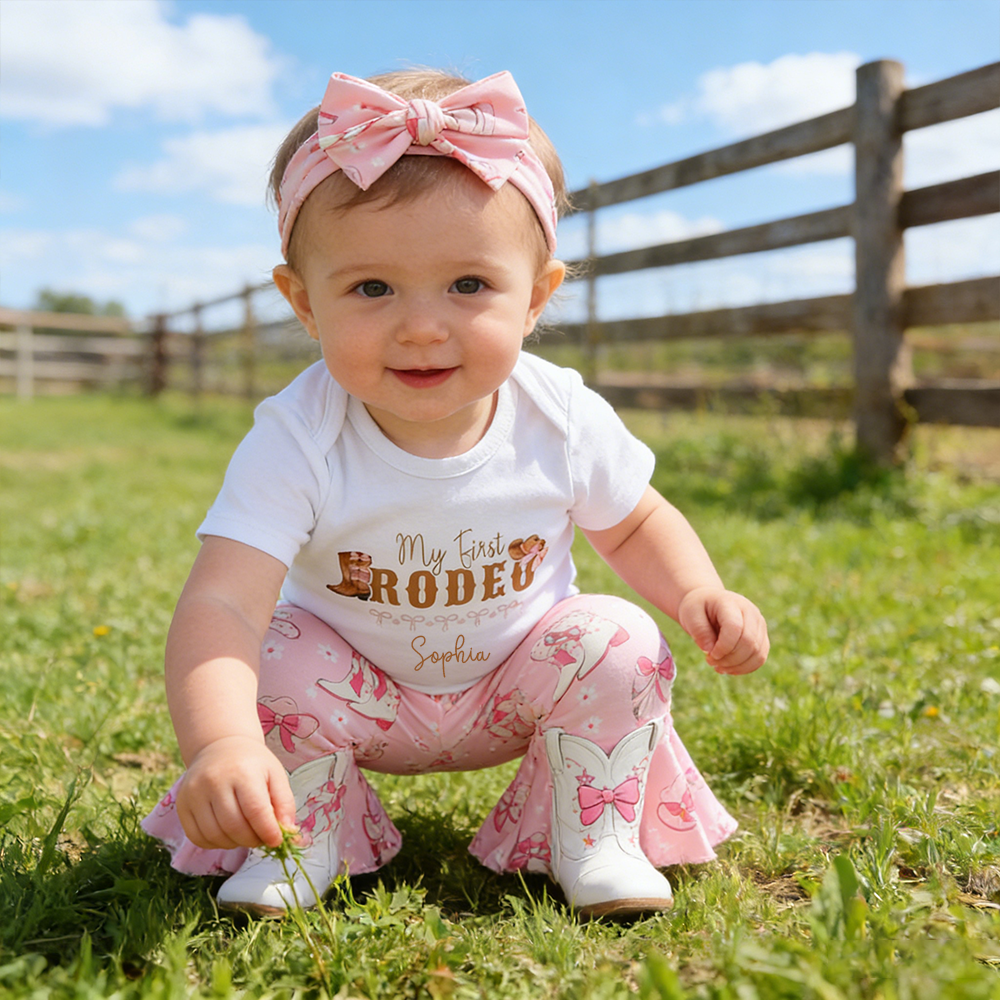 Personalized Baby Girl Cow Print Outfit Set| BBcloth127