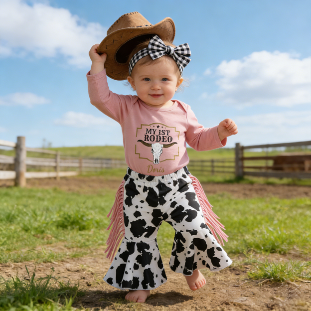 Personalized Baby Girl My First RODEO Cow Print Outfit Set| BBcloth129