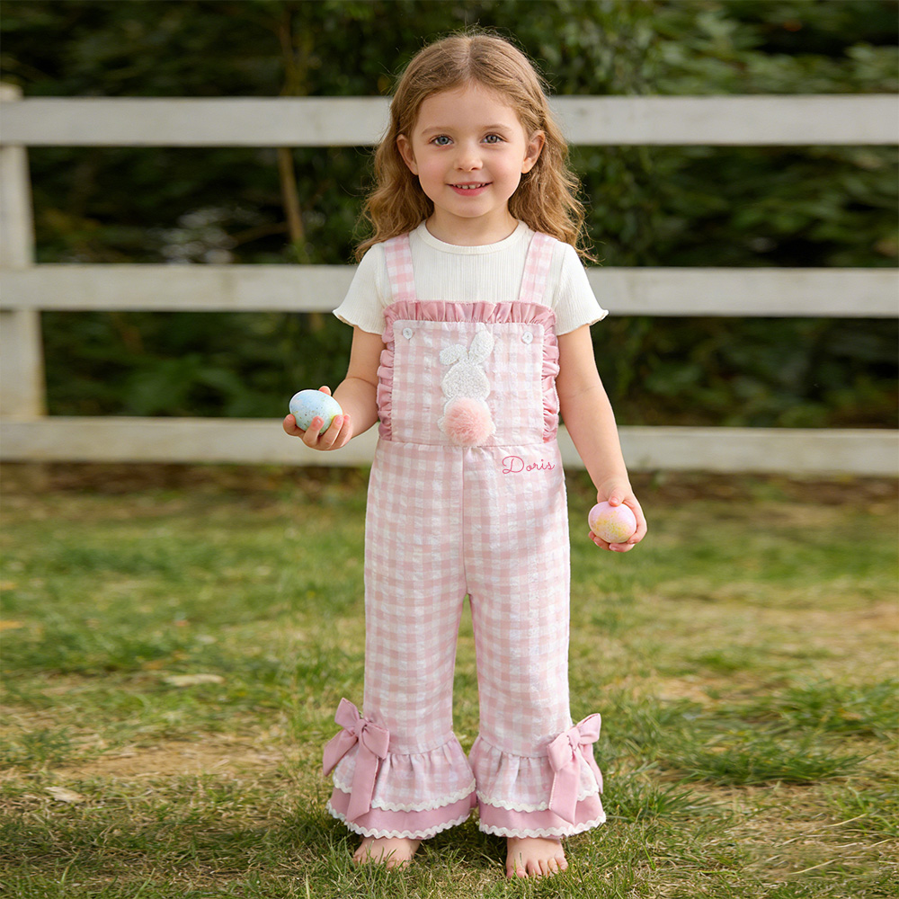 Personalized Girl Monogram Easter Bunny Overalls| Pants38
