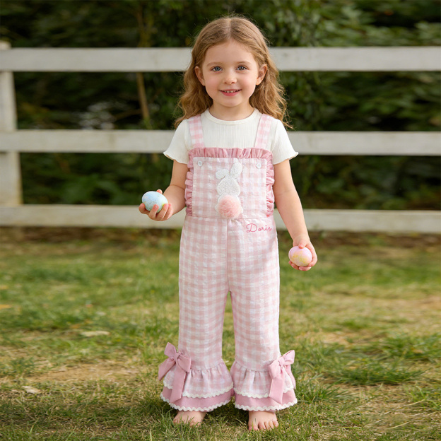 Personalized Girl Monogram Easter Bunny Overalls| Pants38