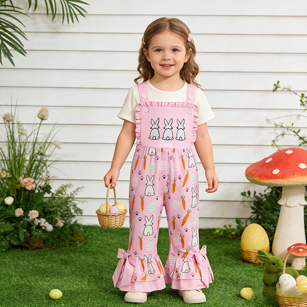 Personalized Girl Easter Bunny Pink Overalls| Pants39