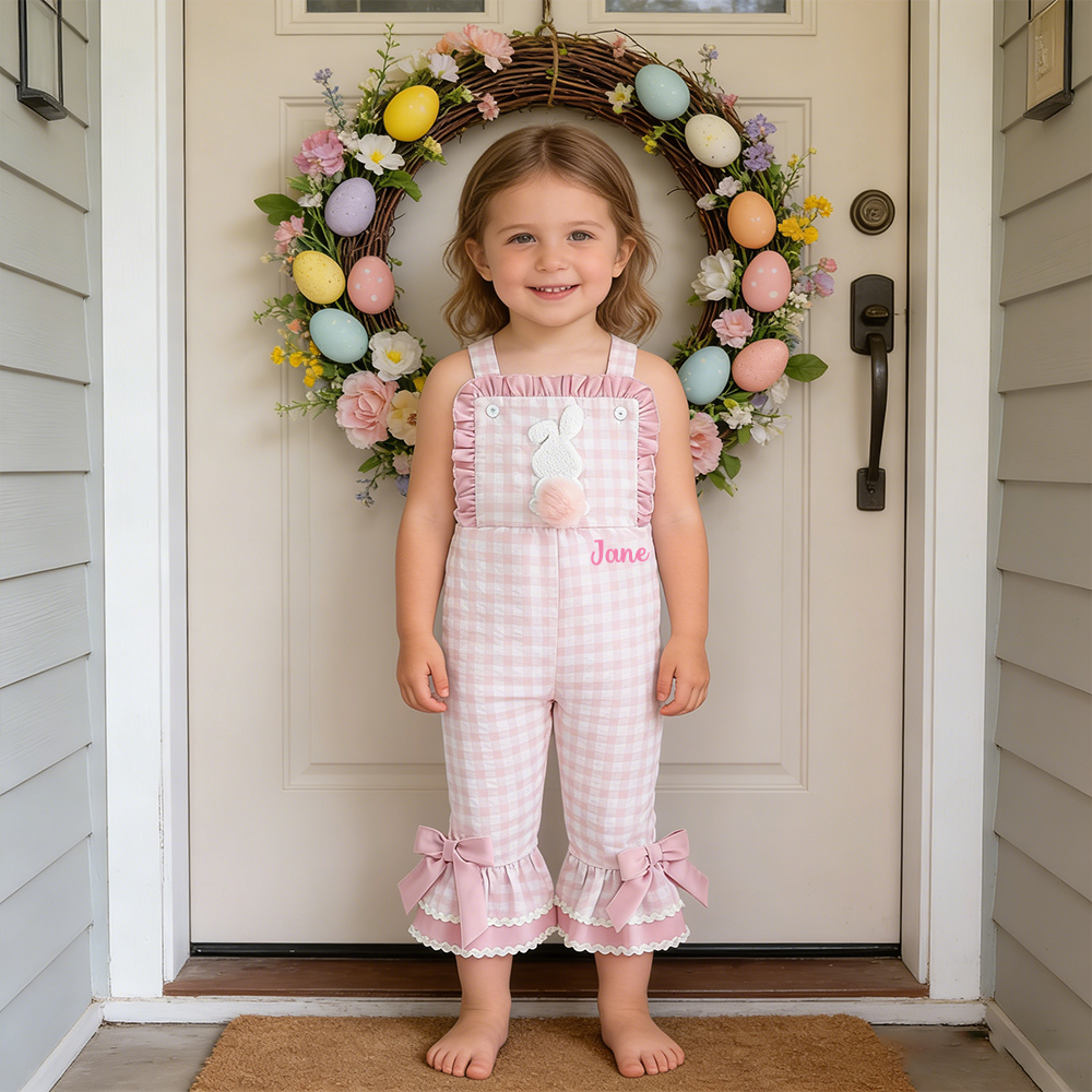 Personalized Girl Easter Bunny Overalls| Pants38