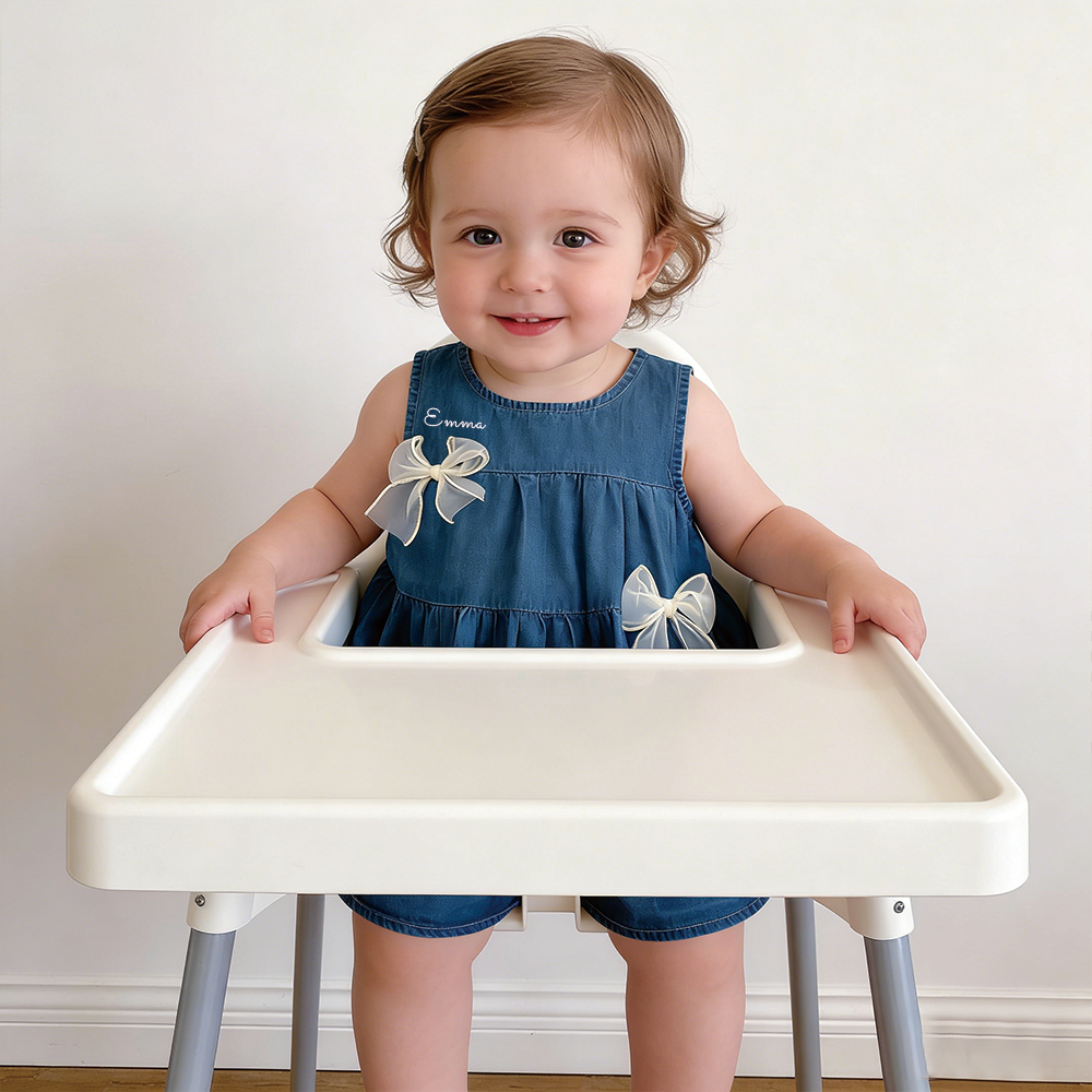 Personalized Girl Summer Bow Sleeveless Denim Dress| Dress71
