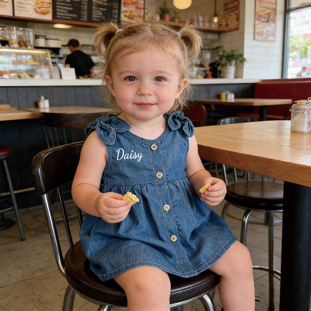 Personalized Baby Girl Summer Sleeveless Denim Dress| Dress72