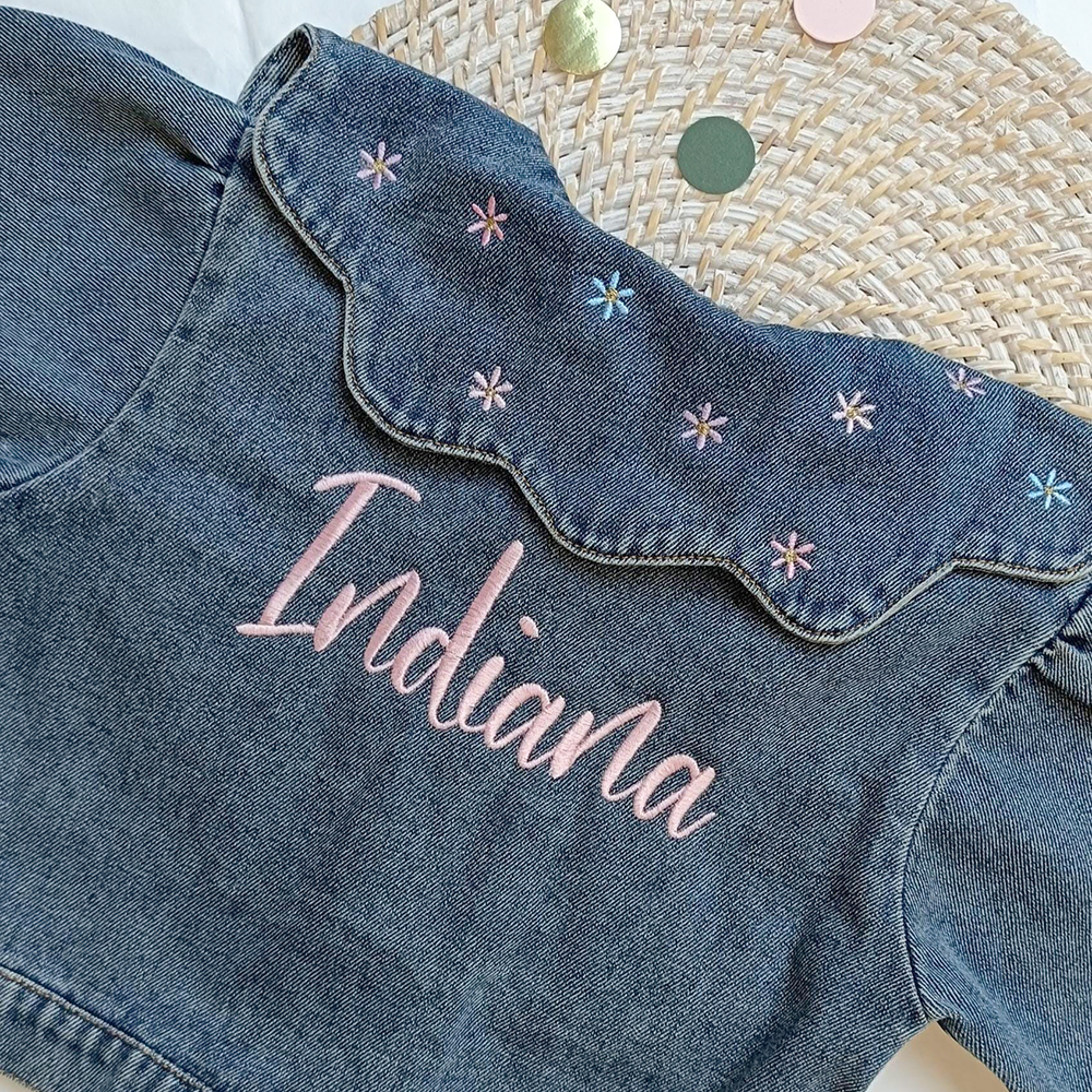 Personalized Embroidery Lovely Bubble Sleeves Denim Jacket | CWBaby340