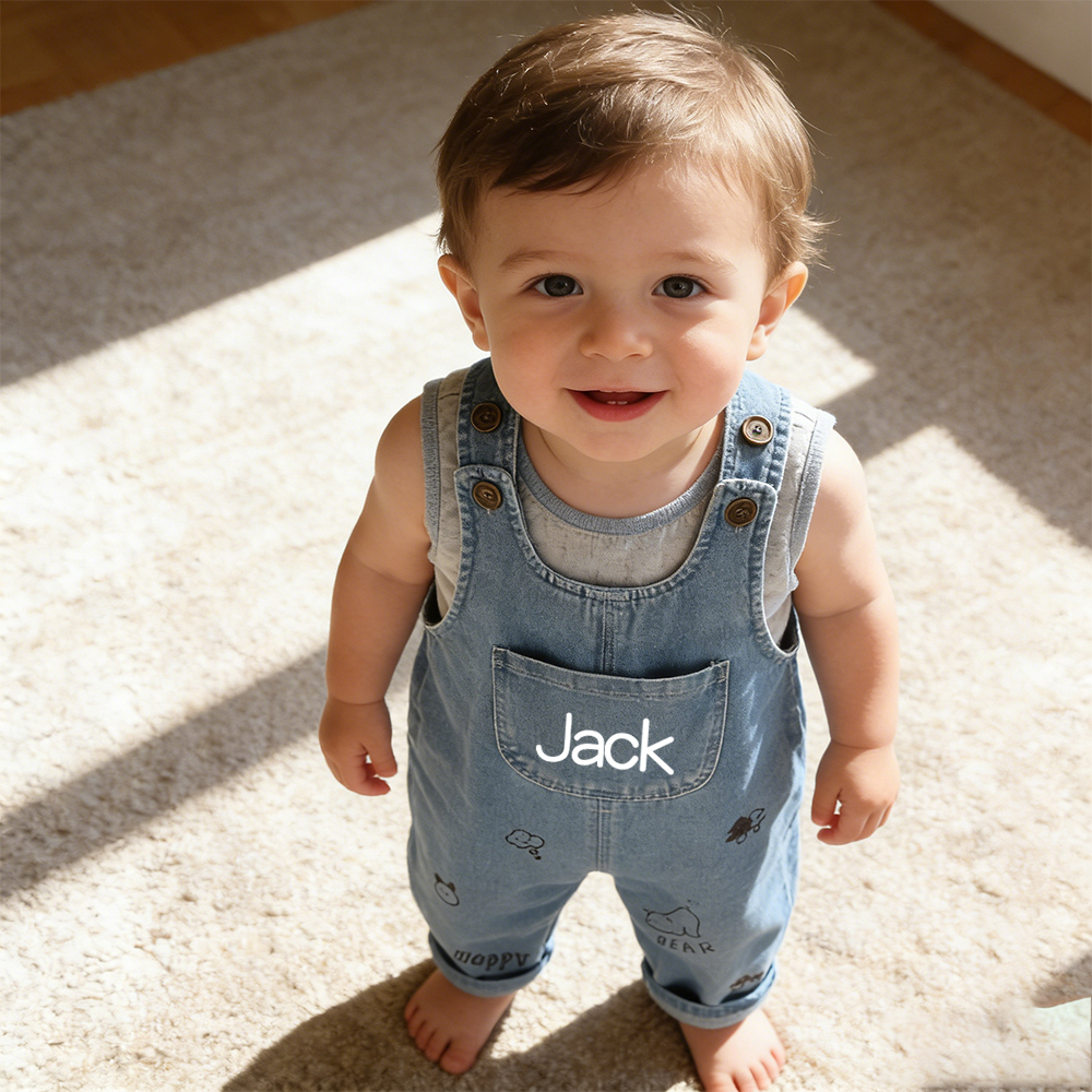 Personalized Kids Bear Denim Overalls| Pants48