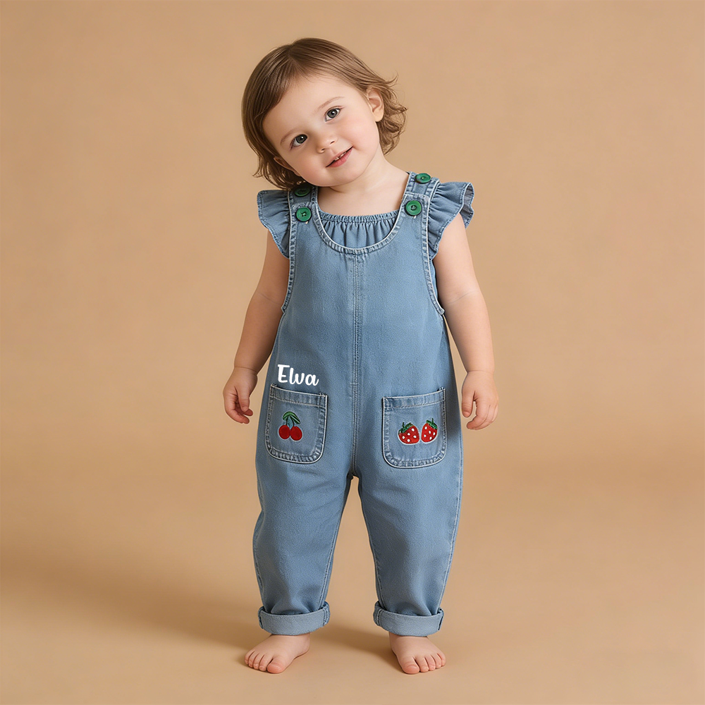 Personalized Girl  Fruit Pocket Denim Overalls| Pants50