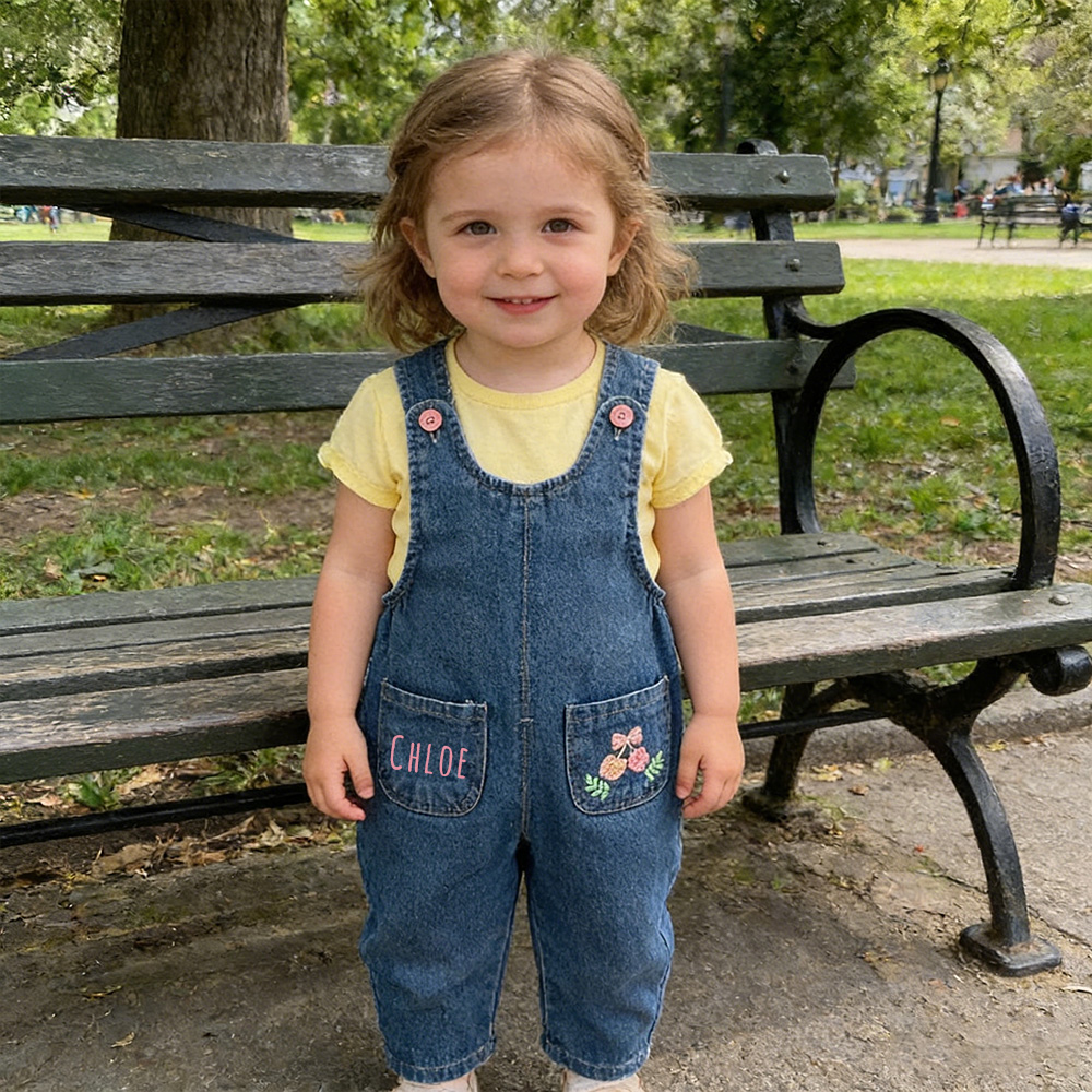 Personalized Girl Embroidered Flower Denim Overalls| Pants51