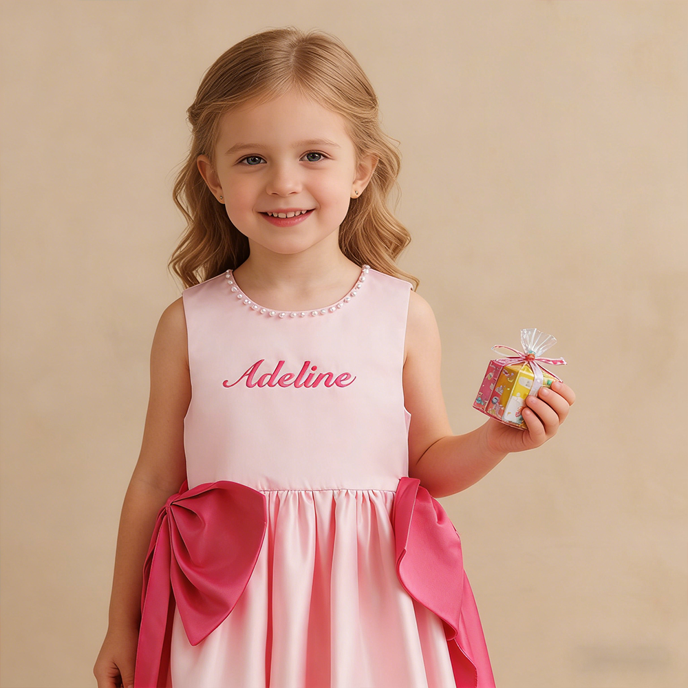 Personalized Girl Embroidered Pink Party Dress| Dress77