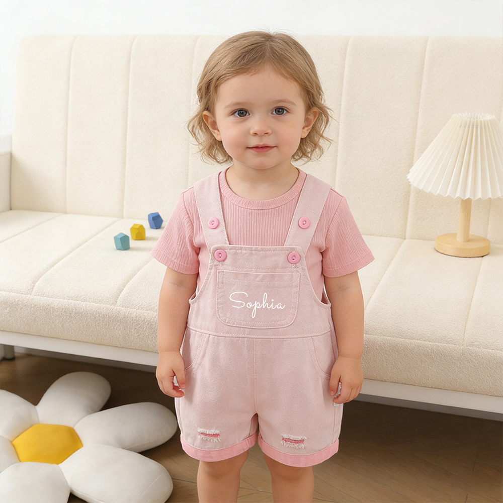 Personalized Kids Color Denim Overalls| Pants53