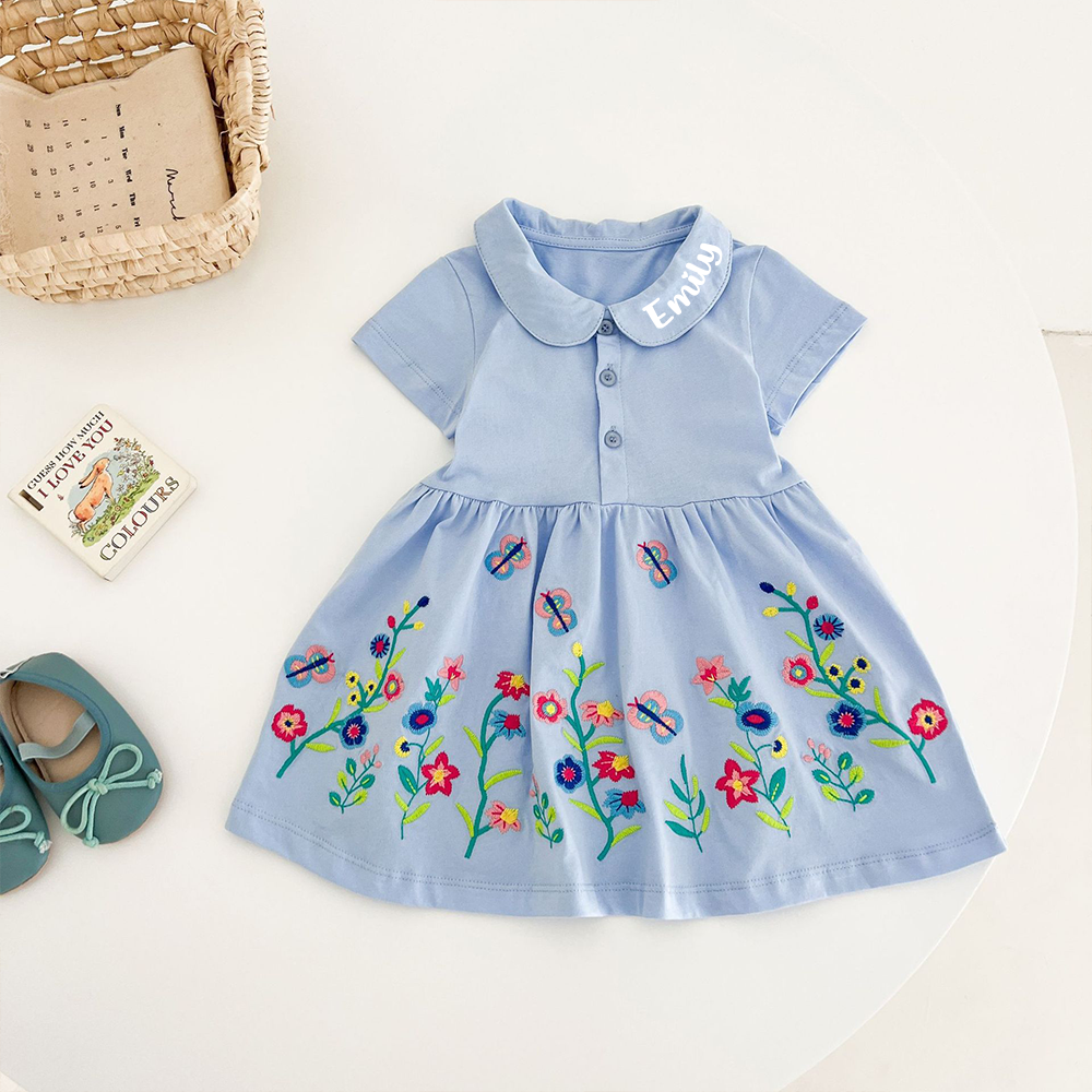 Personalized Girl Summer Floral Embroidered Dress| Dress79