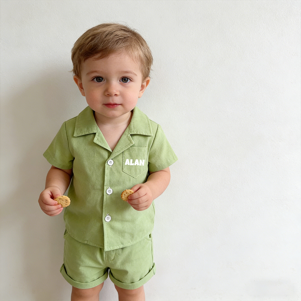 Personalized Boy Summer Casual Linen Short Set| Cloth269