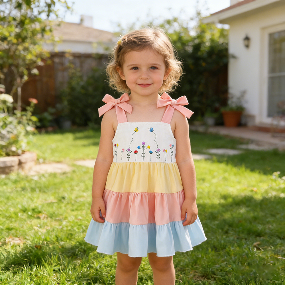 Girl Floral Embroidered Rainbow Dress| Dress83