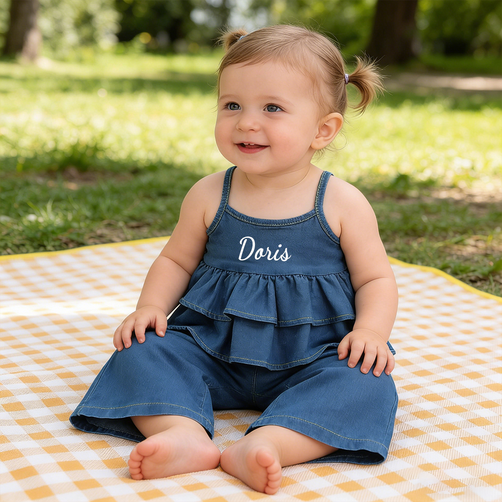 Personalized Girl Sleeveless Ruffle Denim Two-Piece Outfit| Cloth270