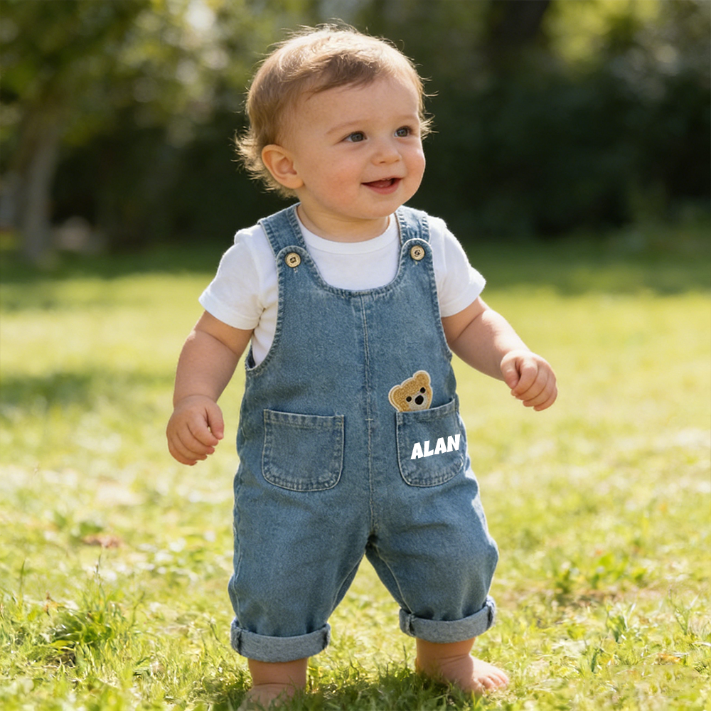 Personalized Boy Cute Bear Denim Overalls| Pants54