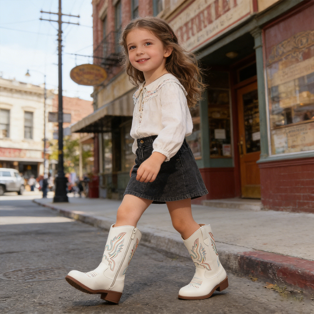  Girl Embroidered White Western Cowgirl Boots| Shoes01