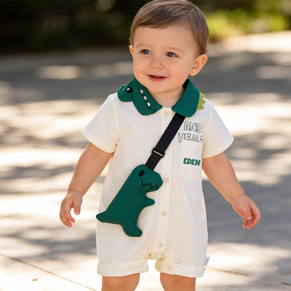 Personalized Baby Boy Dinosaur Romper with Bag| BBcloth134