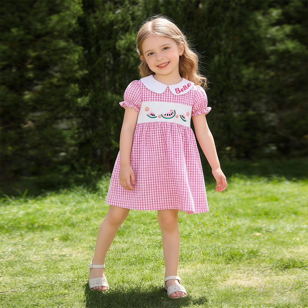 Personalized Girl  Watermelon Embroidered Pink Dress| Dress84