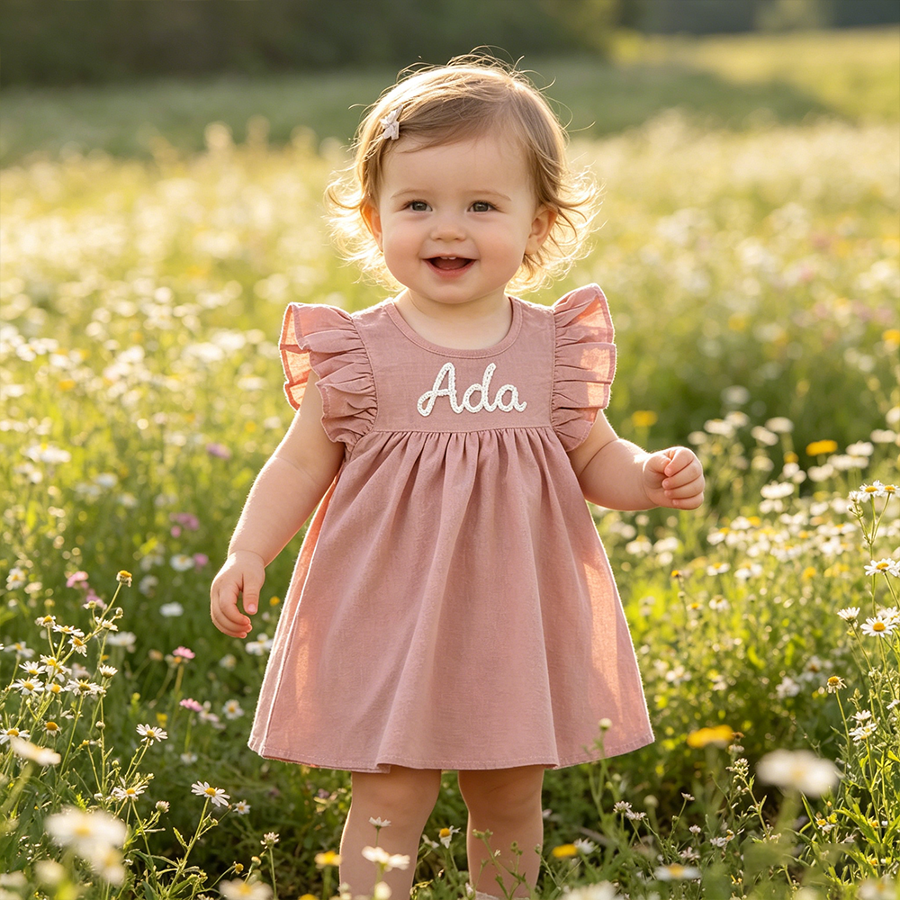 Personalized Girls Hand-Embroidered Name Ruffle Bubble Dress| Dress86