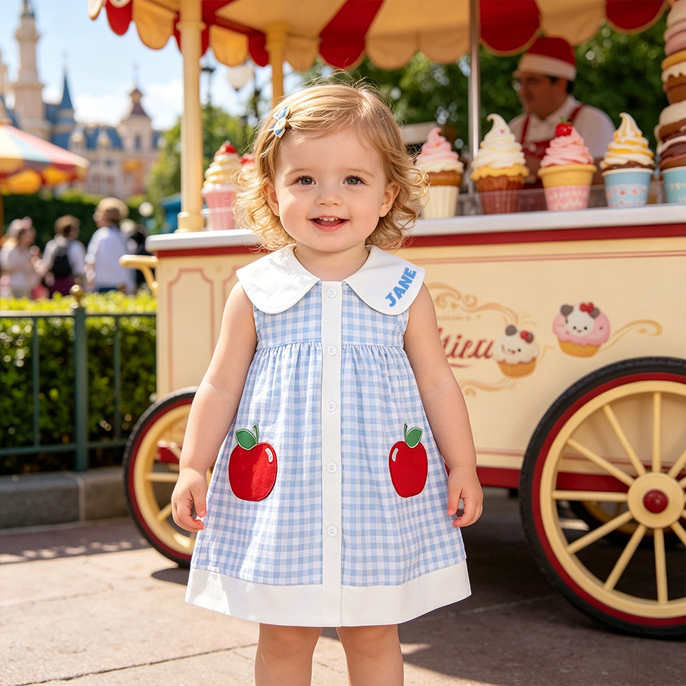 Personalized Girl Check Strawberry Sleeveless Summer Dress| Dress94