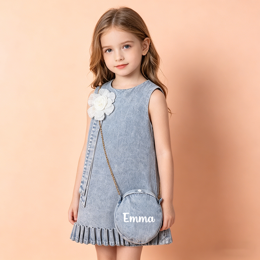 Personalized Girl Denim Dress with Matching Bag| Dress95