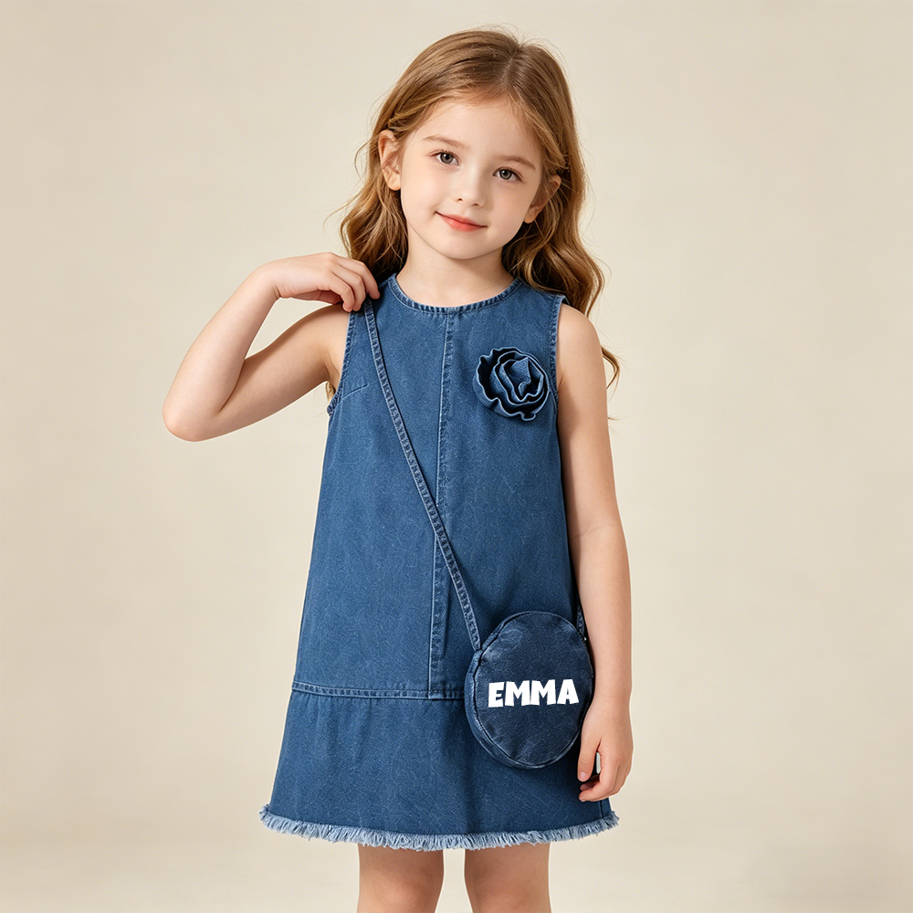 Personalized Girl Denim Dress with Matching Bag| Dress96