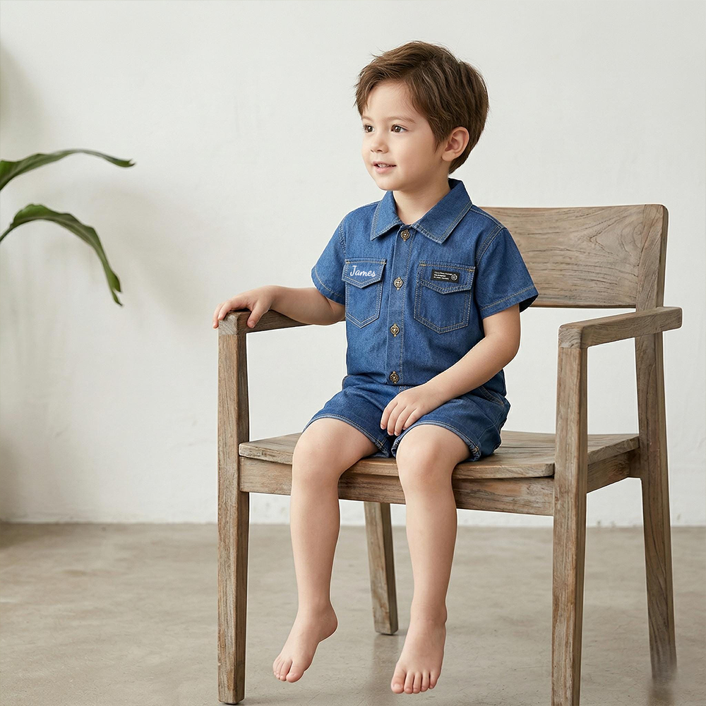 Personalized Boy Toddler Denim Shirt and Shorts Set| Cloth279
