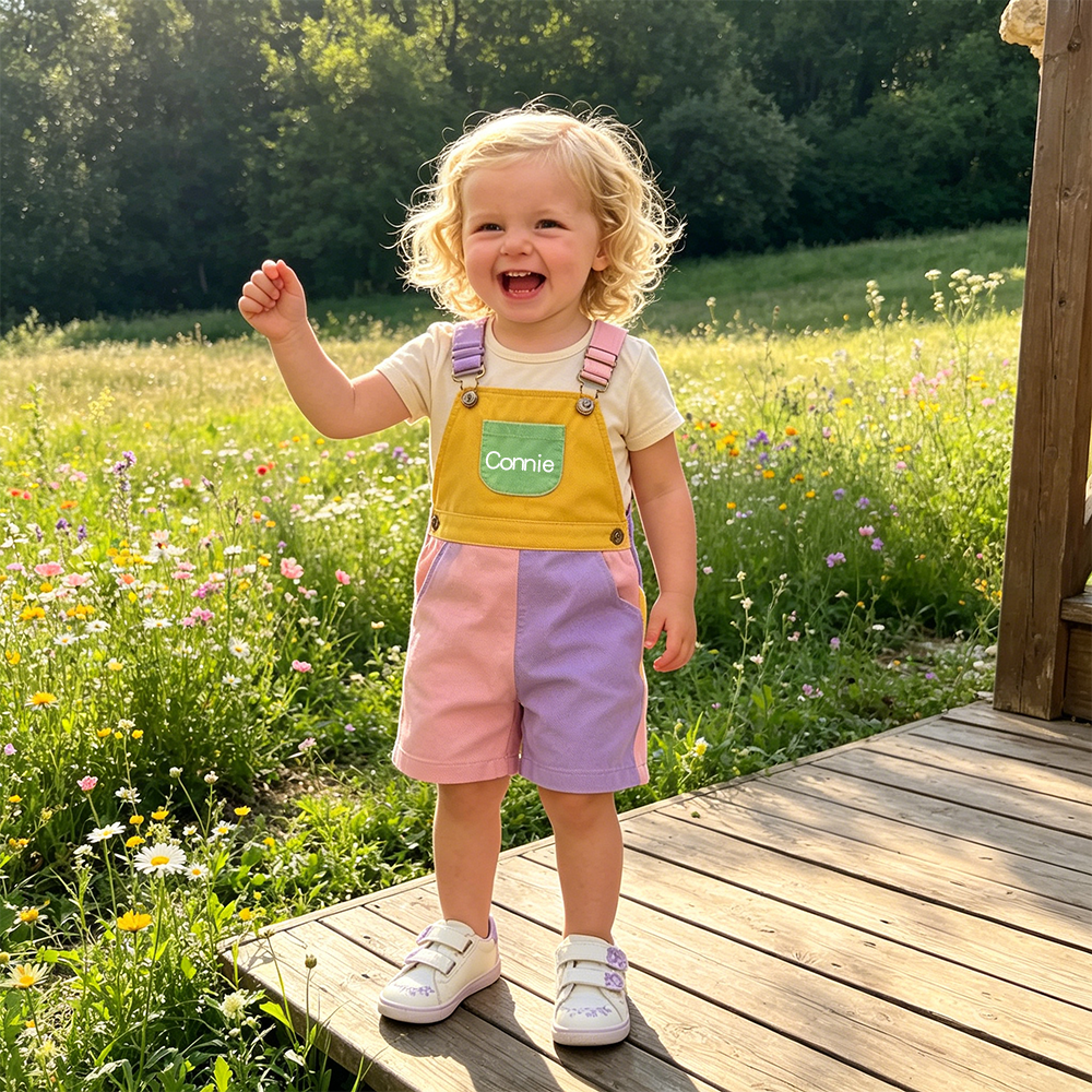 Personalized Kids Color Block Denim Overalls| Pants57
