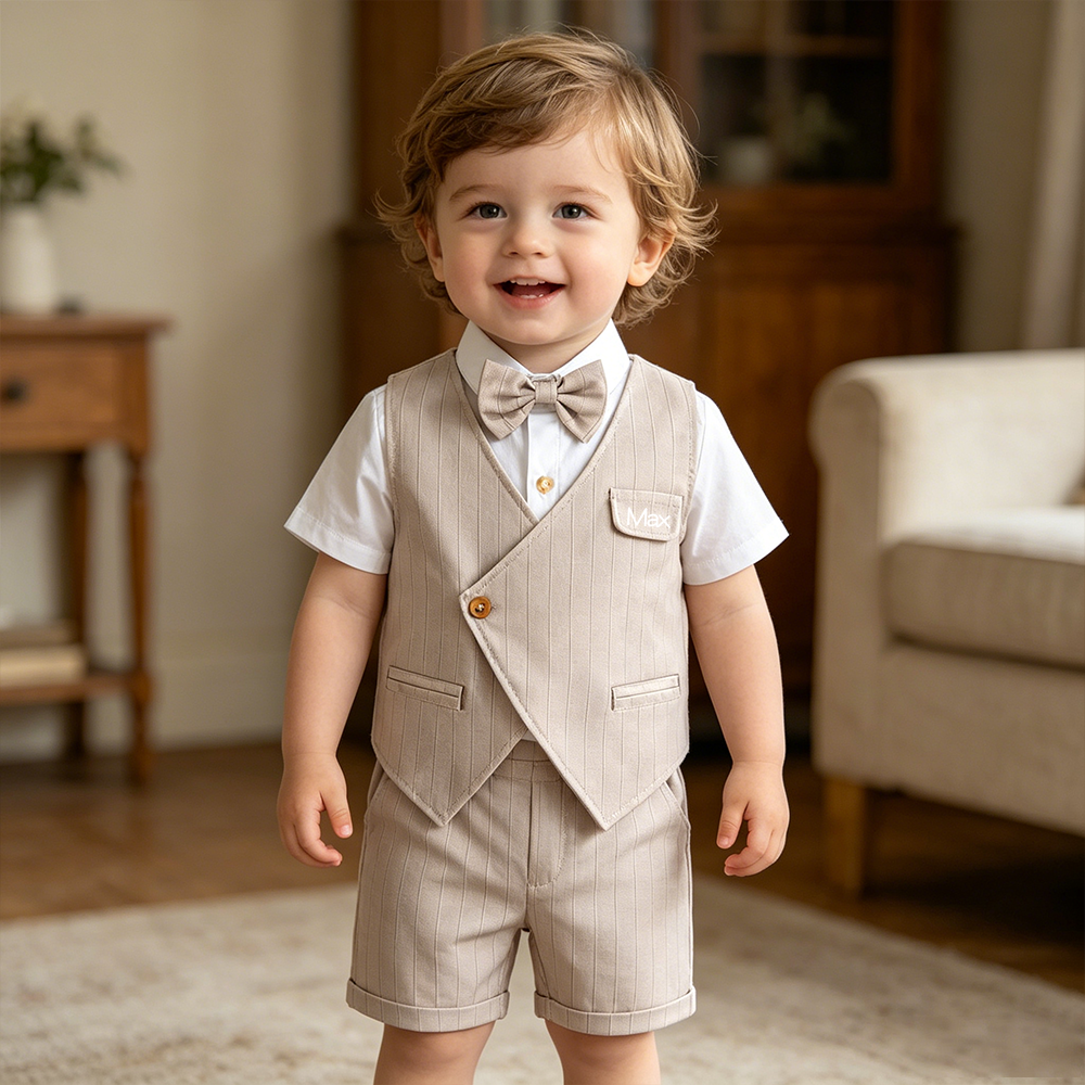 Personalized Name Baby Boy Formal Outfit with Bow Tie| Cloth281