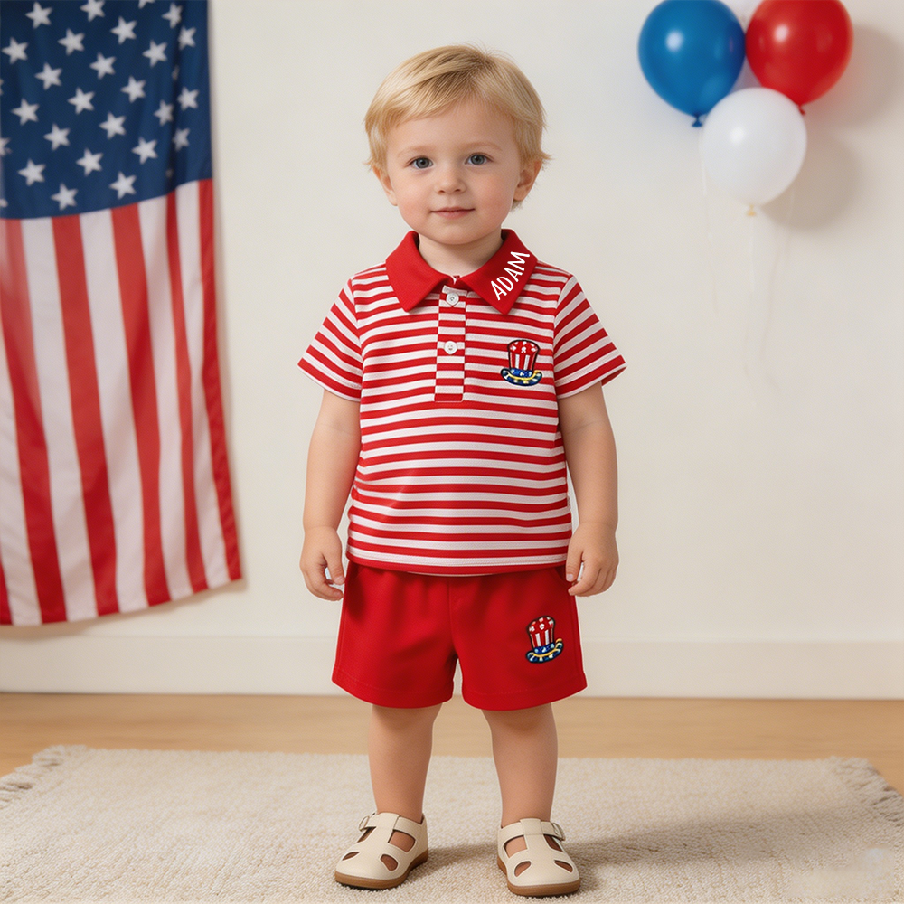 Personalized Boy 4th of July Boys' Striped Polo Outfit| cloth282