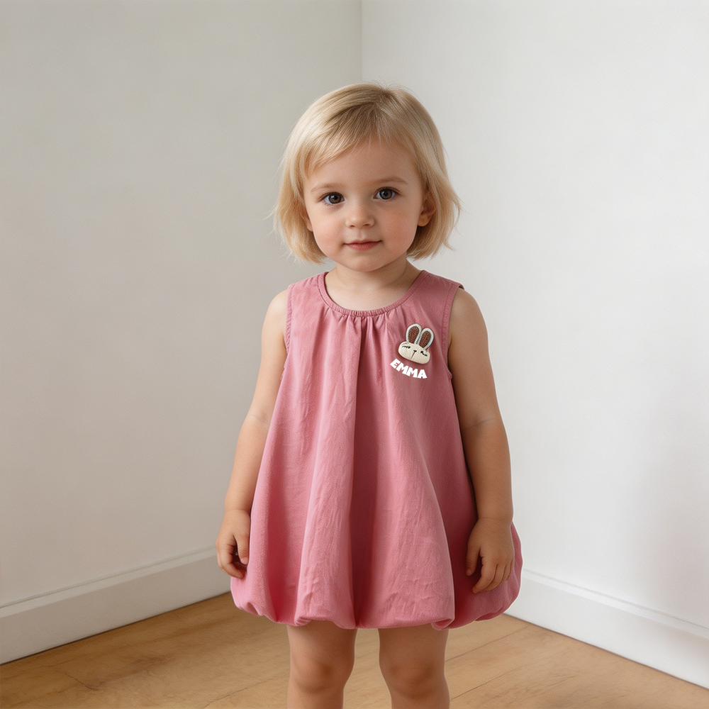 Personalized Girl Pink Sleeveless Bunny Ears Dress| Dress103