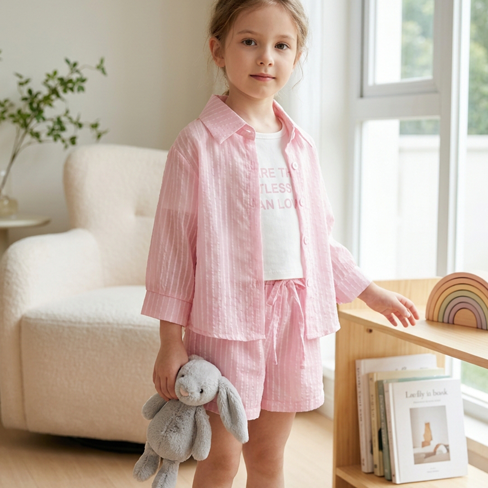 Personalized Girl Casual Pink Summer 3-Piece Outfit| Cloth283