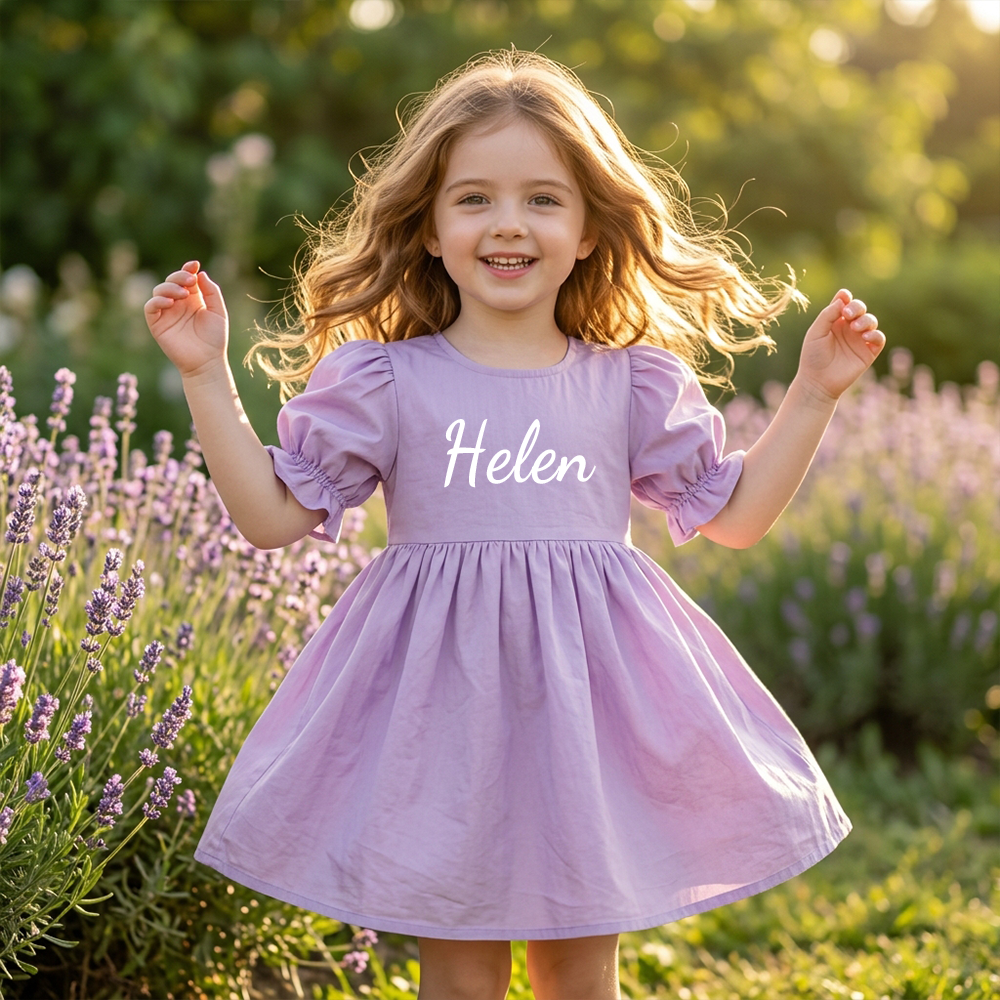 Personalized Girl Puff Sleeve Summer Dress| Dress108