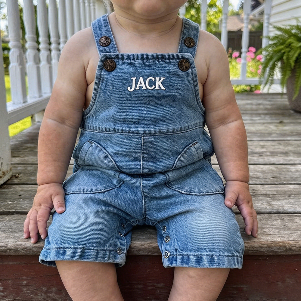 Personalized Baby Embroidered Denim Overalls| Pants58